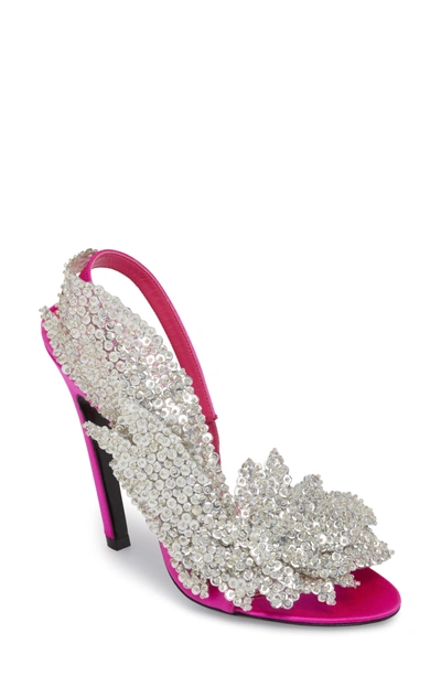 Shop Balenciaga Embellished Slingback Sandal In Rose Fuchsia/ Crystal