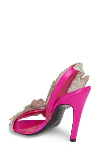 Shop Balenciaga Embellished Slingback Sandal In Rose Fuchsia/ Crystal