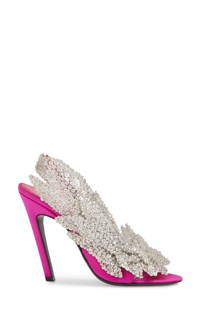 Shop Balenciaga Embellished Slingback Sandal In Rose Fuchsia/ Crystal