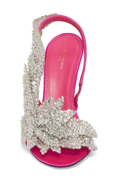 Shop Balenciaga Embellished Slingback Sandal In Rose Fuchsia/ Crystal