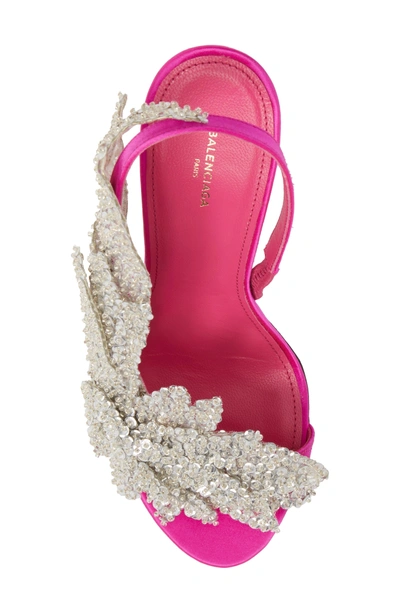 Shop Balenciaga Embellished Slingback Sandal In Rose Fuchsia/ Crystal