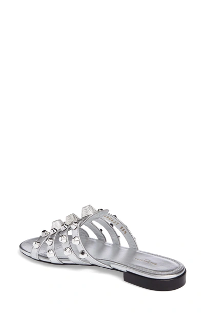 Shop Balenciaga Arena Studded Slide Sandal In Metallic Silver