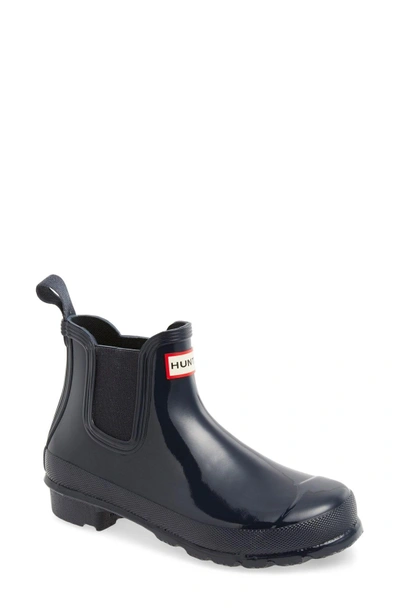 Shop Hunter Original Gloss Waterproof Chelsea Boot In Navy