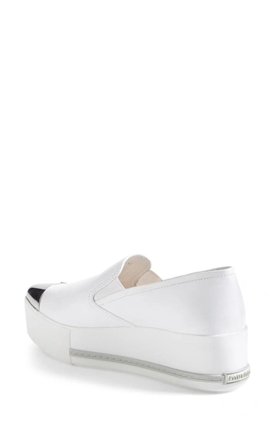 Shop Miu Miu Metal Cap Toe Platform Sneaker In White Nappa