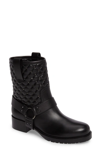 Shop Valentino Rockstud Quilted Harness Bootie In Black