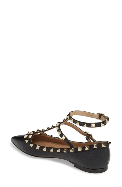 Shop Valentino Rockstud Ankle Strap Pointy Toe Flat In Black