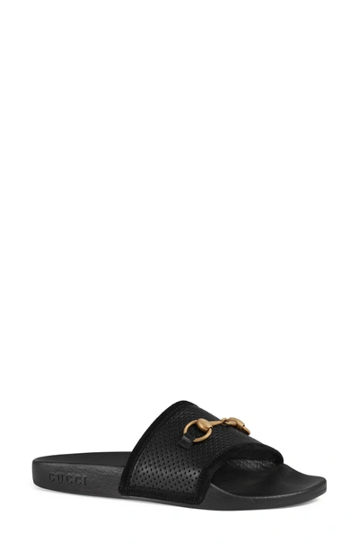 Shop Gucci Pursuit Horsebit Slide Sandal In Black