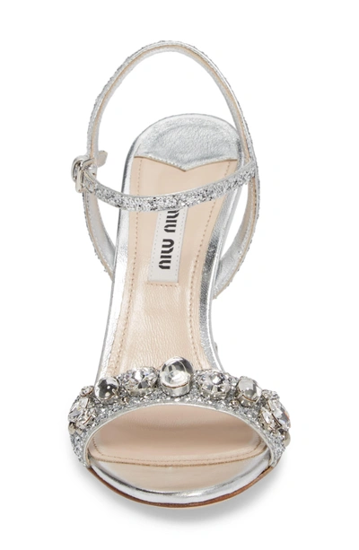 Shop Miu Miu Embellished Ankle Strap Sandal In Silver