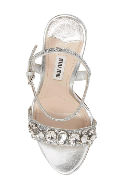 Shop Miu Miu Embellished Ankle Strap Sandal In Silver