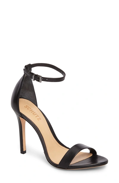 Schutz Cadey Lee Croc-print Stiletto Sandals In Black Leather