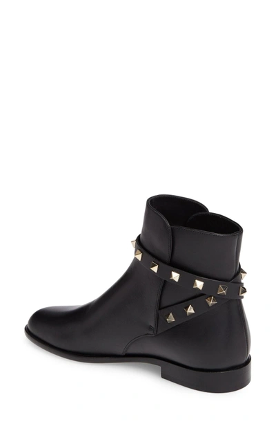 Shop Valentino Rockstud Short Bootie In Black Leather