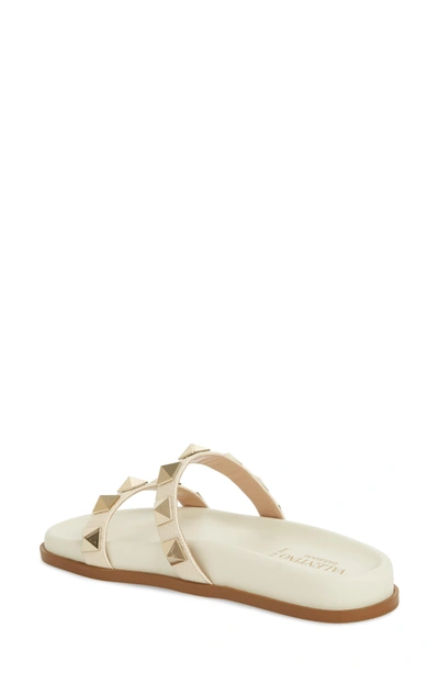 Shop Valentino Rockstud Lock Slide Sandal In Light Ivory