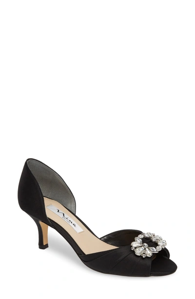 Shop Nina Charisa Open Toe Pump In Black Satin