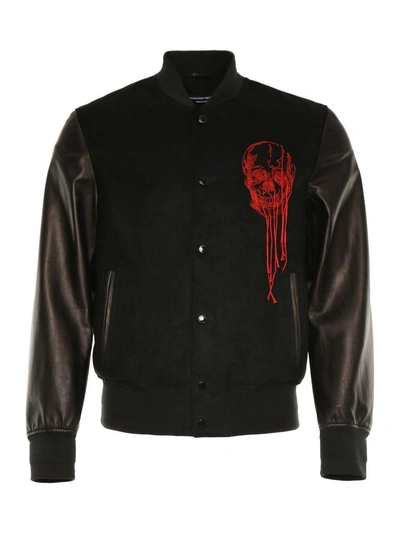 Shop Alexander Mcqueen Fabric And Leather Bomber Jacket In Black Rednero