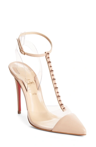 Shop Christian Louboutin Nosy Spikes Pvc Pump In Nude/ Gold