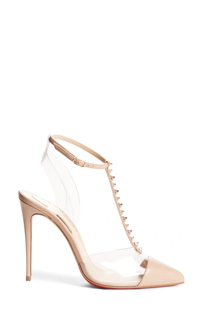 Shop Christian Louboutin Nosy Spikes Pvc Pump In Nude/ Gold