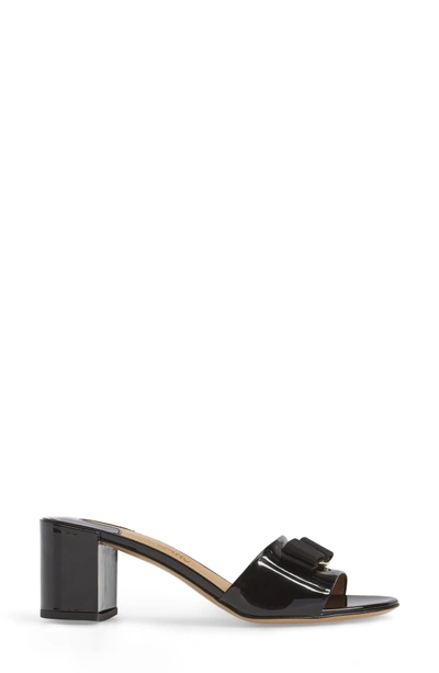 Shop Ferragamo Eolie Block Heel Bow Sandal In Black Patent
