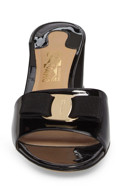 Shop Ferragamo Eolie Block Heel Bow Sandal In Black Patent