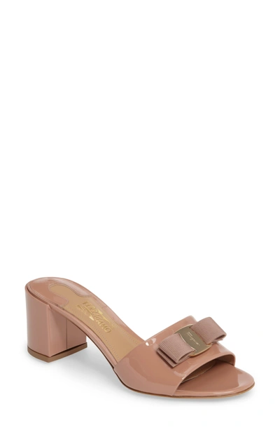 Shop Ferragamo Eolie Block Heel Bow Sandal In New Blush Patent