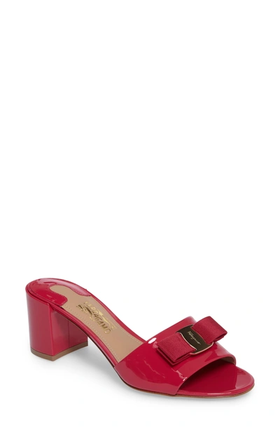 Shop Ferragamo Eolie Block Heel Bow Sandal In Hot Pink