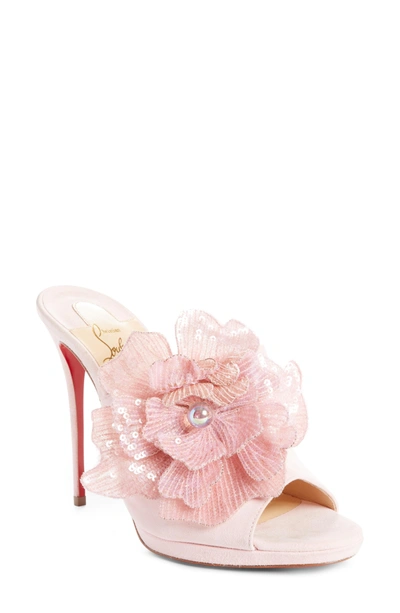 Shop Christian Louboutin Submuline Sequin Flower Mule In Pompadour