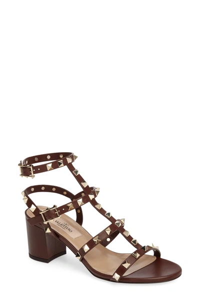 Shop Valentino 'rockstud' Sandal In Light Brown Leather