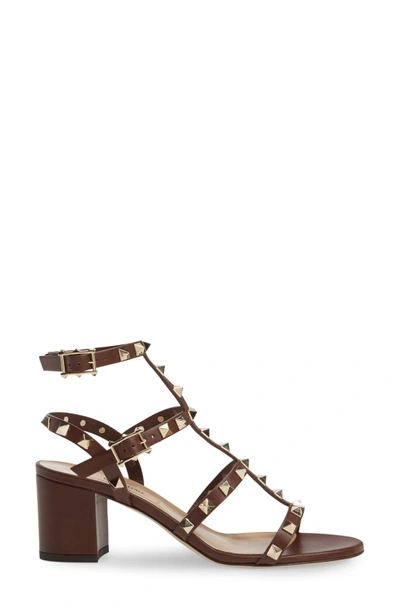 Shop Valentino 'rockstud' Sandal In Light Brown Leather