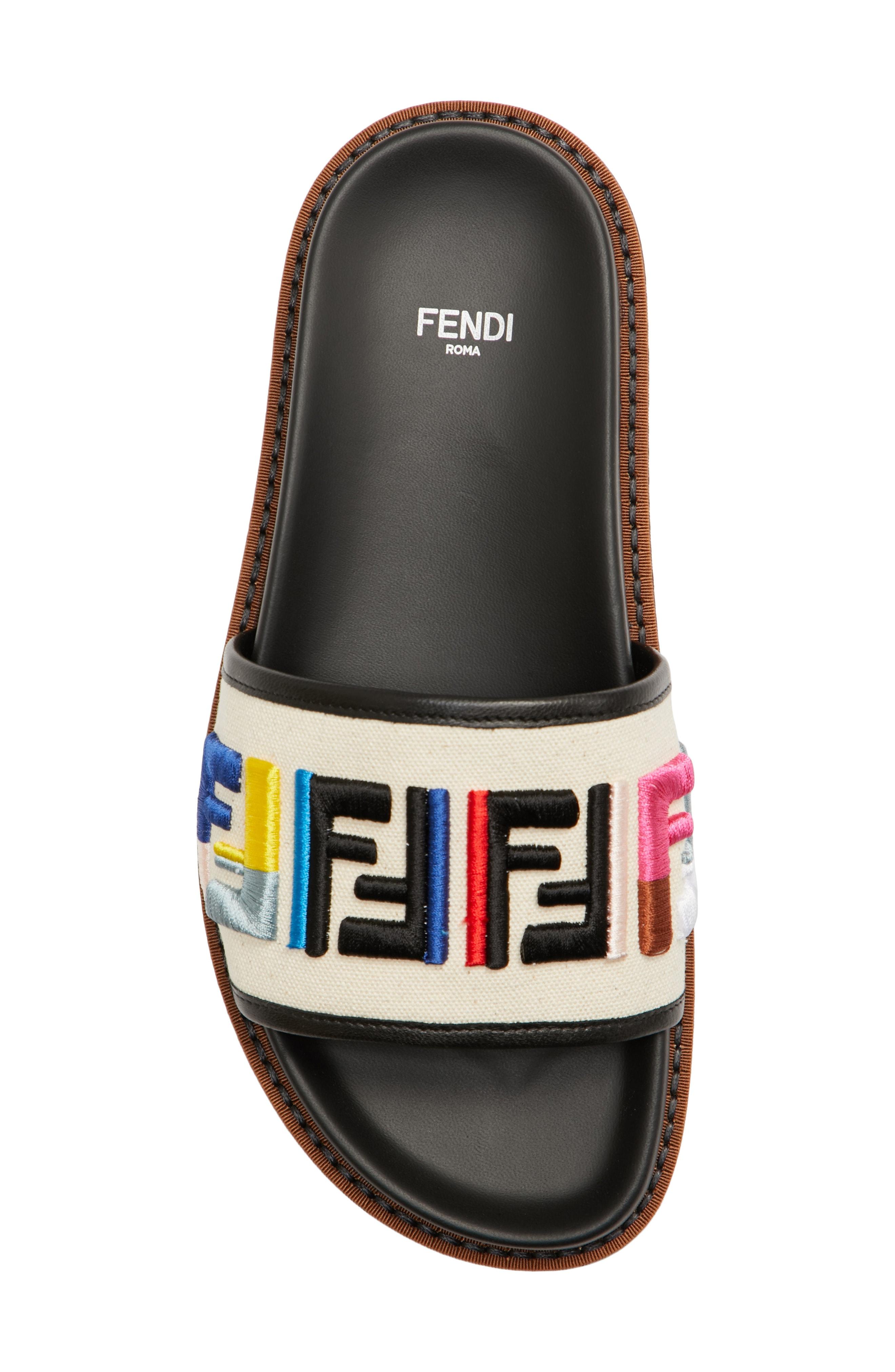 fendi embroidered leather slide sandal