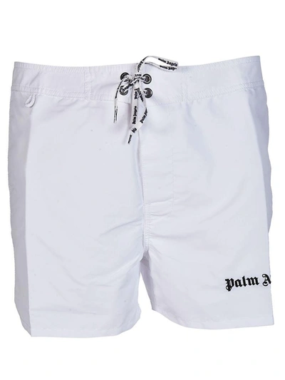 Shop Palm Angels Iconic Logo Embroidered Swim Shorts