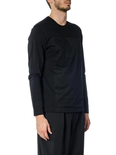 Shop Versace Medusa Embrodery Cotton T-shirt In Black