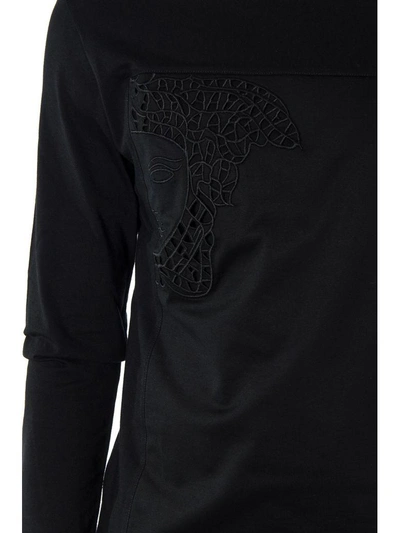 Shop Versace Medusa Embrodery Cotton T-shirt In Black