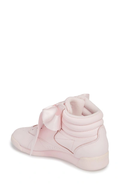 Shop Reebok Freestyle Hi Satin Bow Sneaker In Porcelain Pink/ Skull Grey