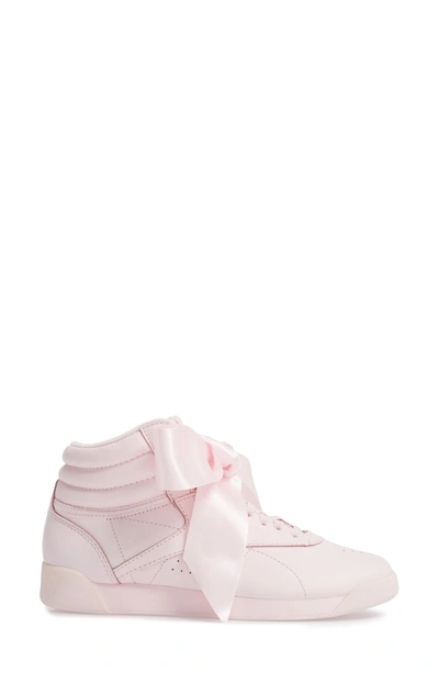 Shop Reebok Freestyle Hi Satin Bow Sneaker In Porcelain Pink/ Skull Grey