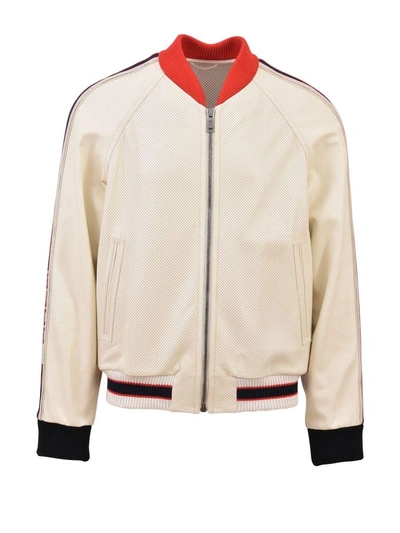 Shop Gucci Perforated Leather Bomber In White