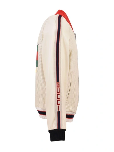 Shop Gucci Perforated Leather Bomber In White
