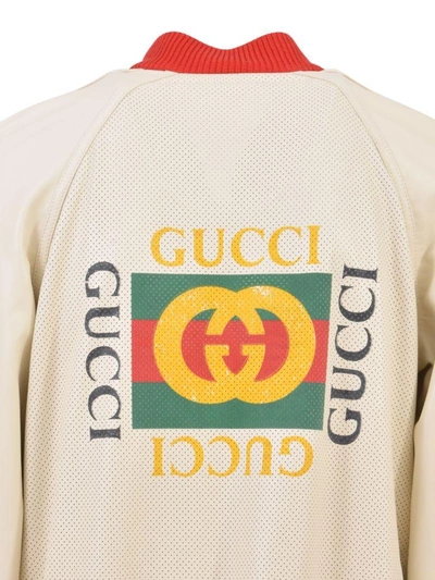 Shop Gucci Perforated Leather Bomber In White