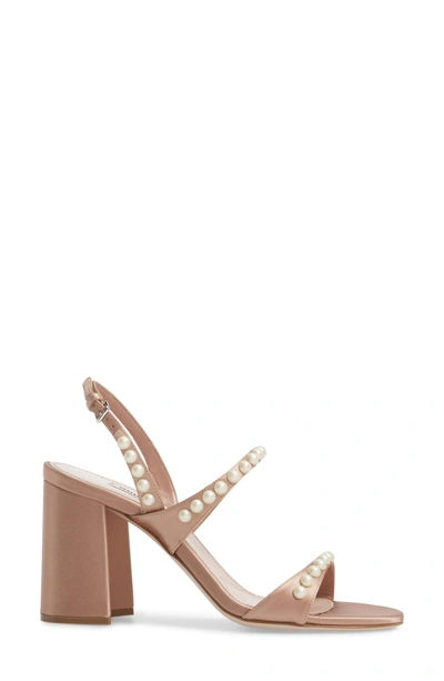 Shop Miu Miu Imitation Pearl Slingback Sandal In Nude