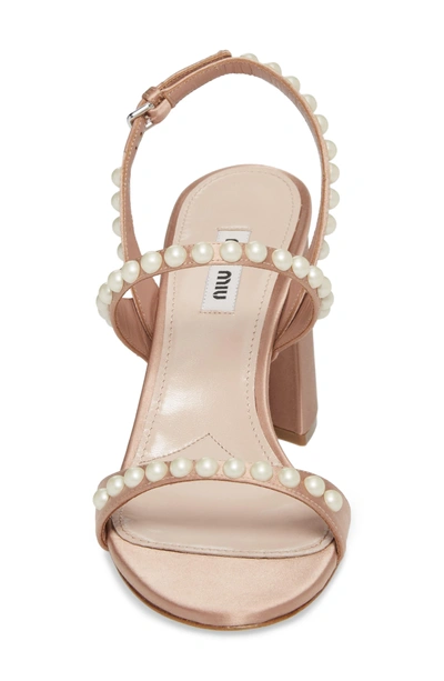 Shop Miu Miu Imitation Pearl Slingback Sandal In Nude