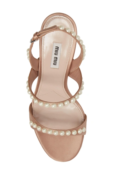 Shop Miu Miu Imitation Pearl Slingback Sandal In Nude