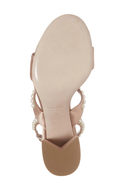 Shop Miu Miu Imitation Pearl Slingback Sandal In Nude