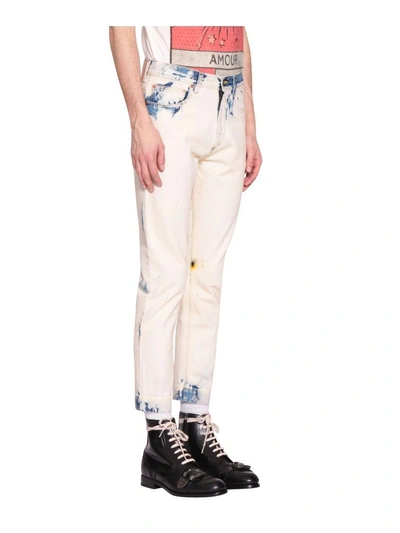 Shop Gucci Cotton Denim Bleached Embroidered Jeans In Blu