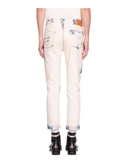 Shop Gucci Cotton Denim Bleached Embroidered Jeans In Blu