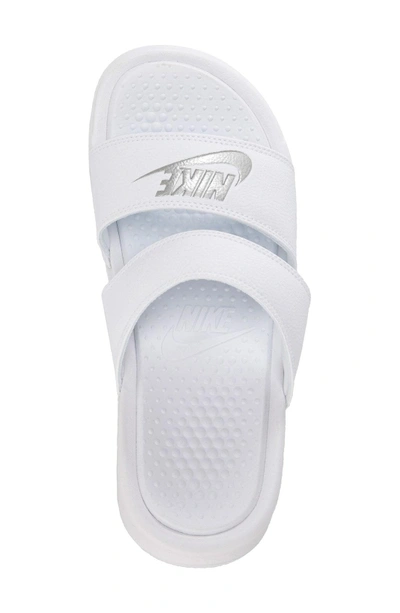 Shop Nike 'benassi - Ultra' Slide Sandal In White/ Metallic Silver