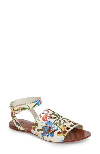 Shop Tory Burch May Printed Floral Ankle Strap Sandal In Painted Iris