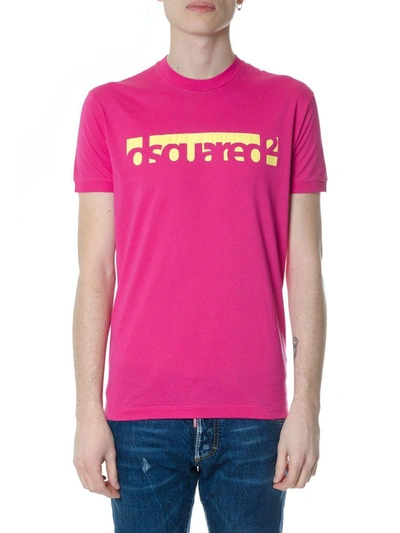 Shop Dsquared2 Fuxia Cotton T-shirt With Logo Printed