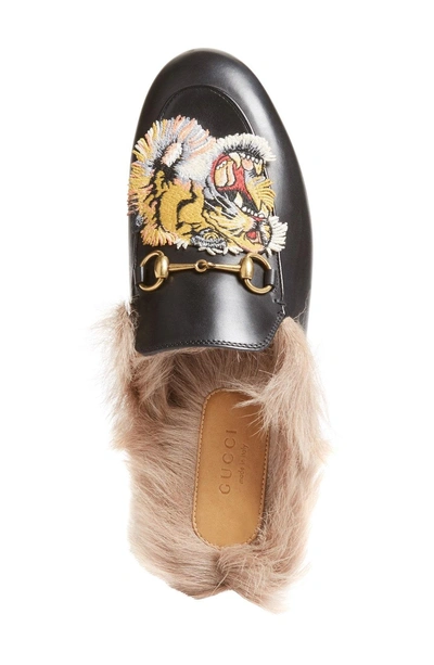 Shop Gucci Princetown Genuine Fur Loafer Mule In Black Print Leather