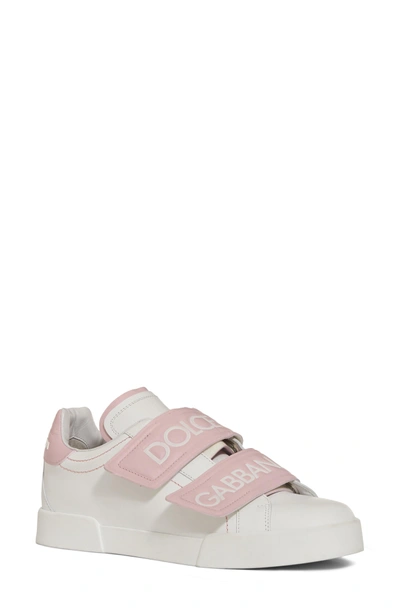 Shop Dolce & Gabbana Logo Strap Sneaker In White/ Pink