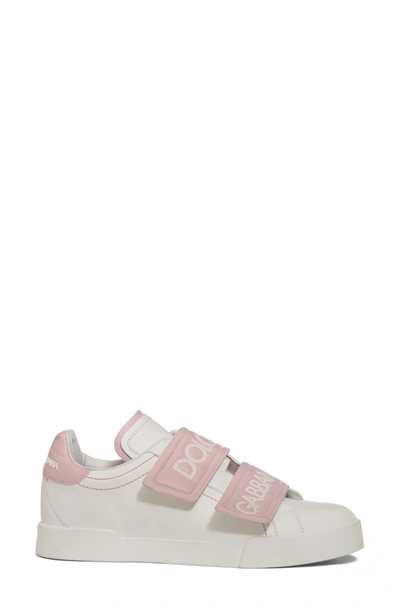 Shop Dolce & Gabbana Logo Strap Sneaker In White/ Pink