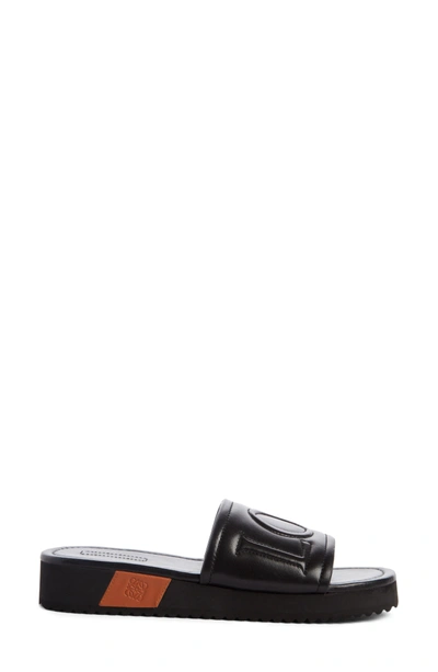 Shop Loewe Logo Slide Sandal In Black/ Tan