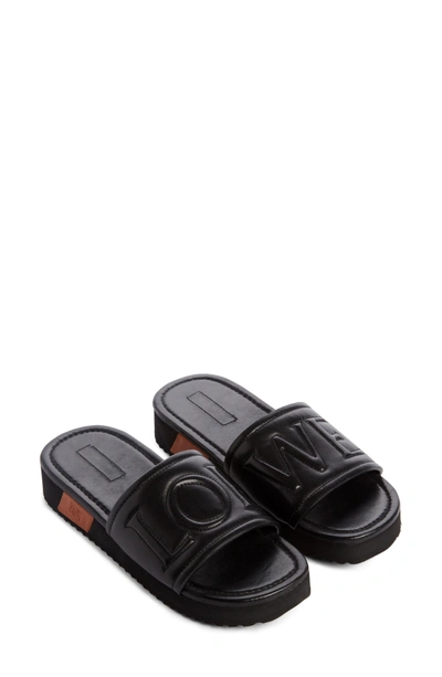 Shop Loewe Logo Slide Sandal In Black/ Tan
